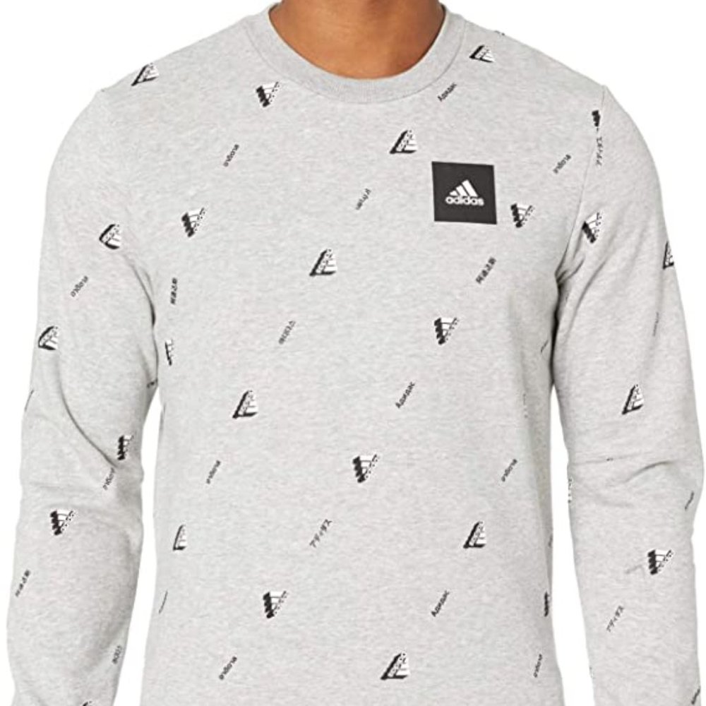 🆕adidas Men's Must Haves Enhanced Crew Graphic, Medium - Grey Heather, NWT
